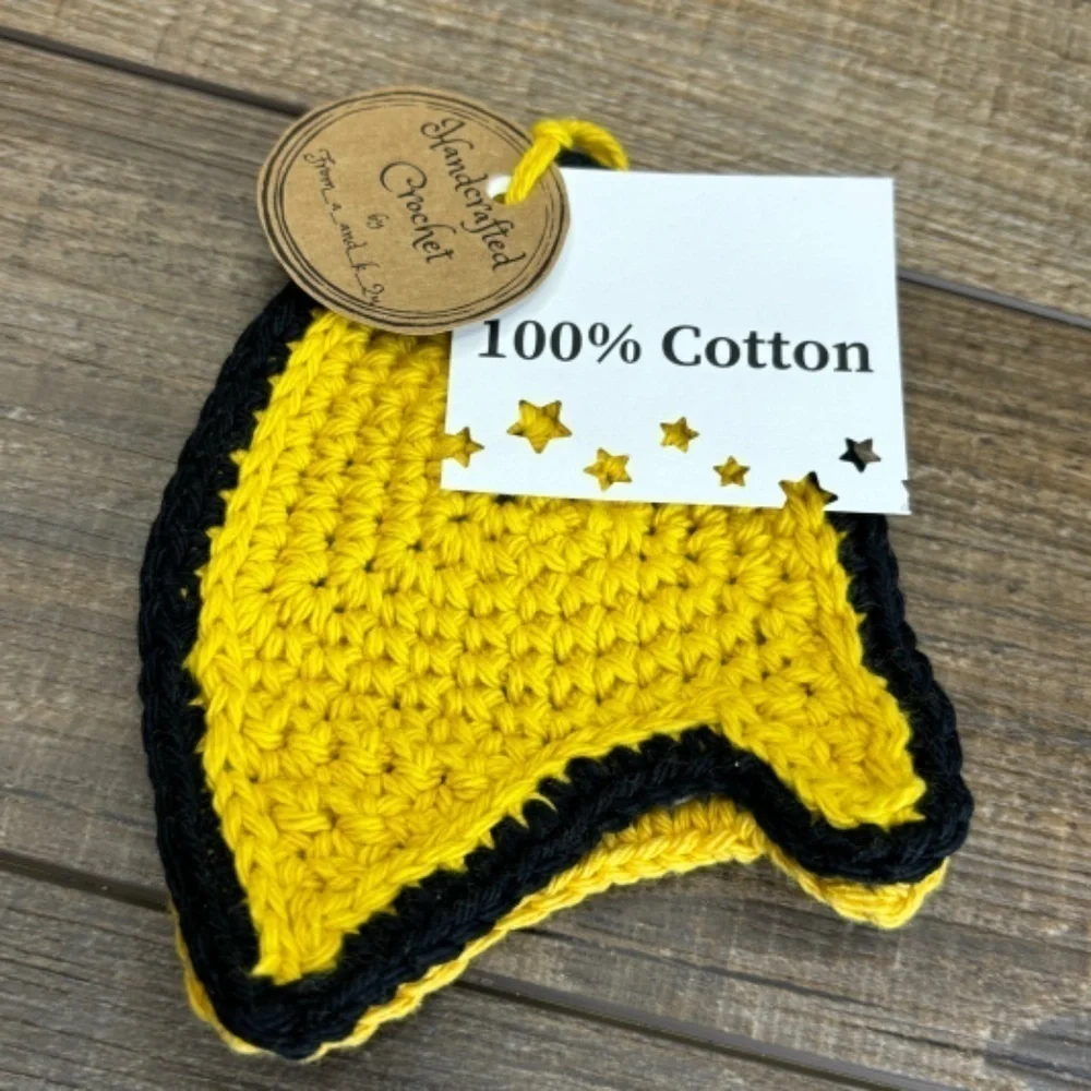Coasters Star Trek Com Badge Shape Set of 2 Handcrafted Crochet by Seller Cotton